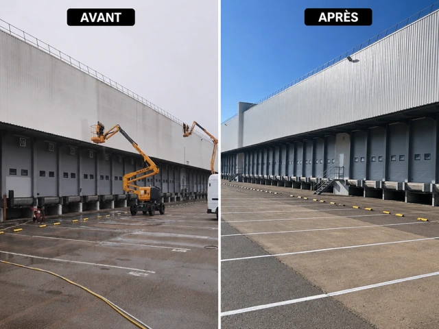 Andine Promotion à Rochefort-sur-Nenon : façade en bardage métallique du bâtiment logistique avant travaux à gauche et après travaux à droite
